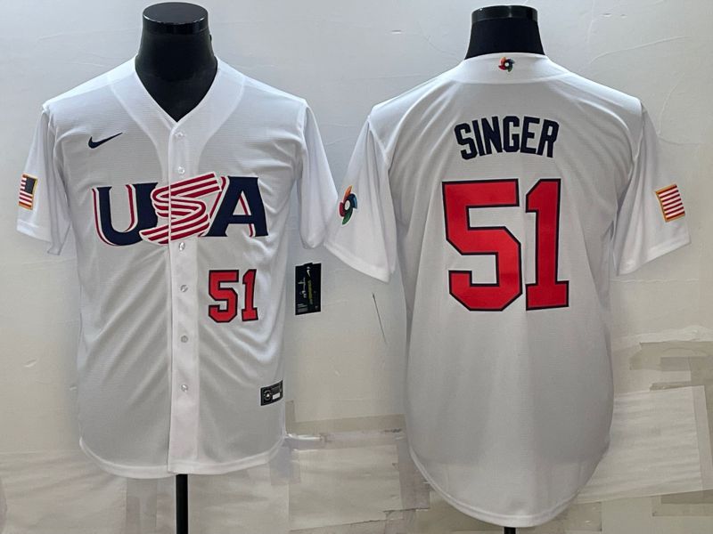 Men 2023 World Cub USA #51 Singer White Nike MLB Jersey5->more jerseys->MLB Jersey